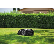Robot tondeuse sur pelouse dans le jardin
