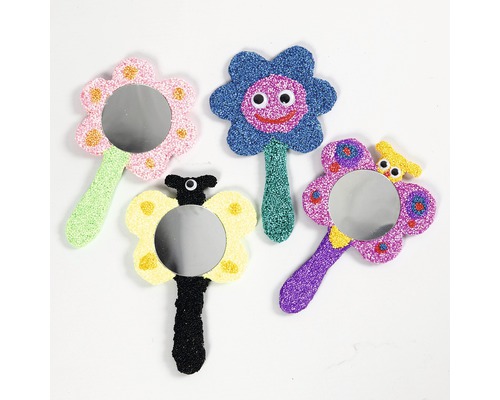 Vier Handspiegel in Blumen- und Schmetterlingsform