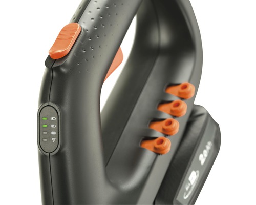 Gros plan d''un aspirateur de feuilles sans fil avec commandes et indicateur de batterie