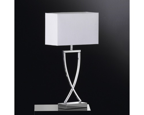 Lampe de table métal/tissu 1 ampoule hxl 510x270 mm Anni couleur chrome abat-jour en tissu blanc avec interrupteur intermédiaire à cordon