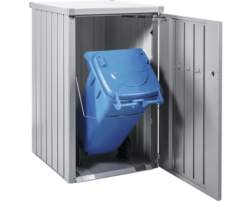 Box pour poubelle avec une poubelle bleue