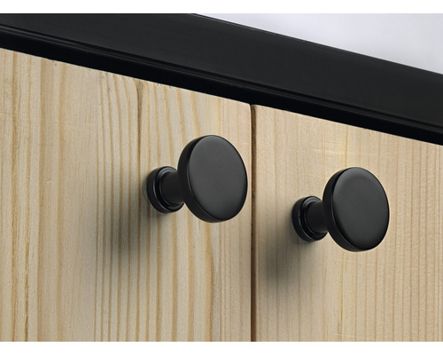 Nahaufnahme von zwei Schranktüren mit runden Möbelknöpfen