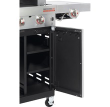 Gasgrill mit offener Tür und Regalen