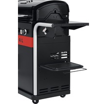 Vue détaillée d''un barbecue à gaz noir avec tablette latérale et ouvre-bouteille