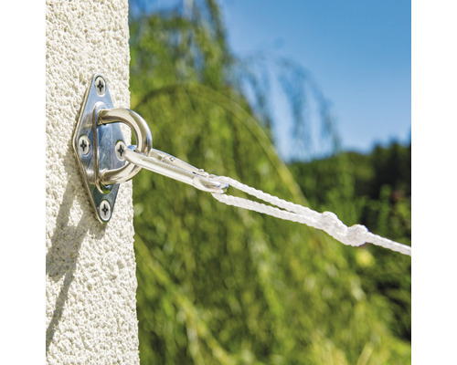 Fixation murale pour voile d''ombrage avec vis et corde