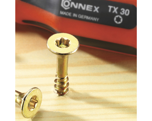 Gelbe Holzschraube mit Torx-Kopf