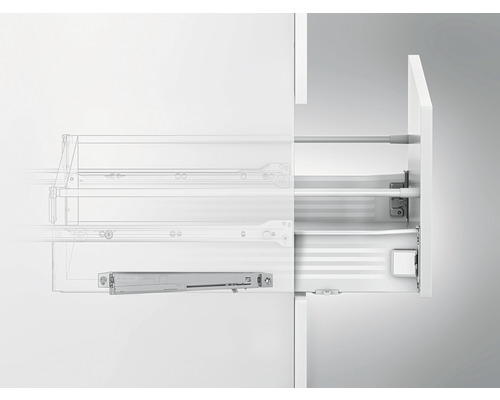 Coulissant avec glissières de tiroir dans une armoire blanche.