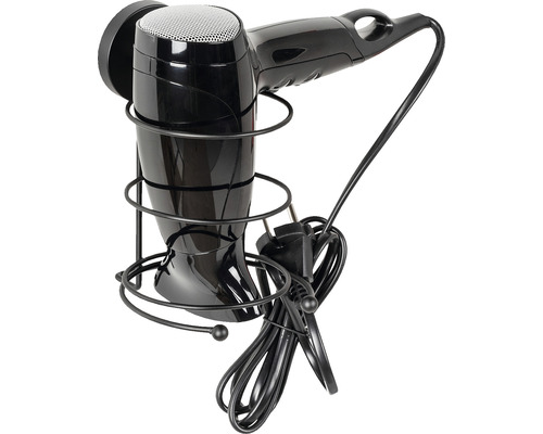 Schwarzer Haartrockner mit Wandhalterung