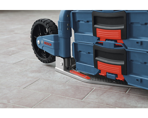 Vue détaillée d''une boîte à outils Bosch avec roue et poignée