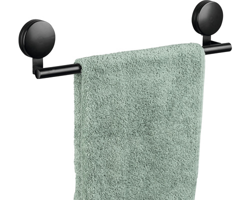 Porte-serviettes noir avec fixation à ventouse et serviette