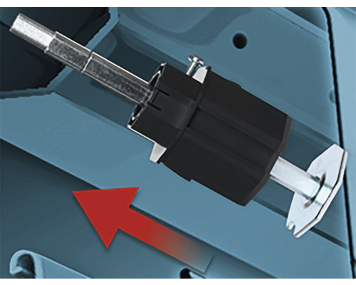 Einstellmechanismus einer Werkbank mit rotem Pfeil