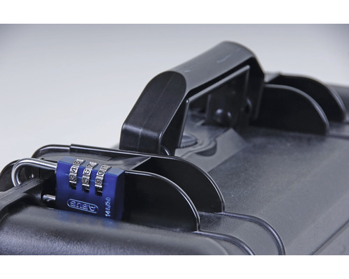 ABUS Logo an einem Zahlenschloss an einem Werkzeugkoffer