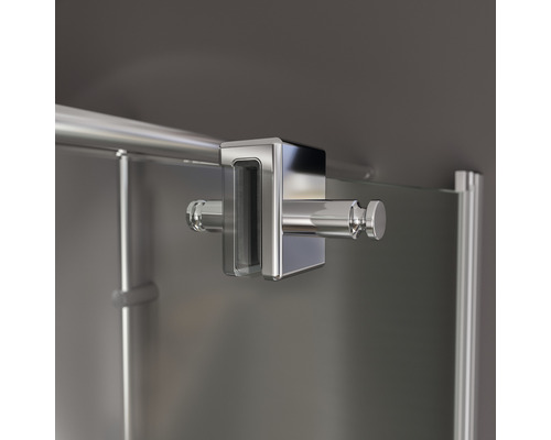 Vue détaillée d''une fixation de cabine de douche en métal