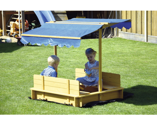 Sandkasten mit Sitzbank dobar 120 x 120 x 120 cm Holz blau viereckig verschließbar wetterfest