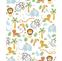Vliestapete 38115-2 Little Love Dschungel-Tiere weiß blau gelb