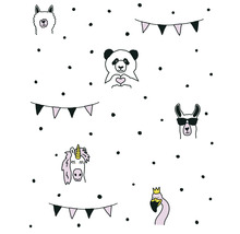 Vliestapete 38138-1 Little Love Punkte & Tiere schwarz weiß rosa