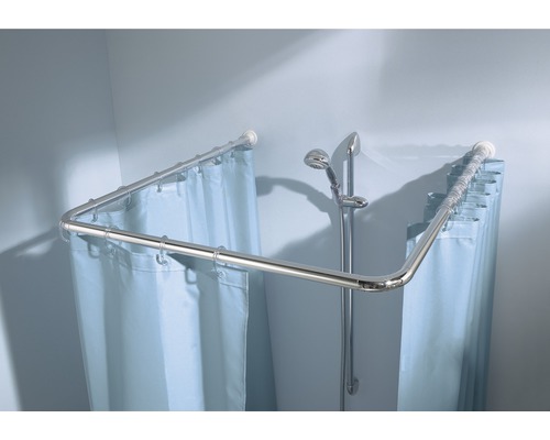 Tringle à rideau de douche en forme de U avec rideau de douche et pommeau de douche