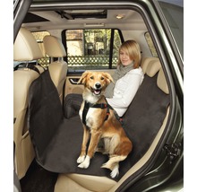 Chien en voiture avec housse de siège auto pour chien et ceinture de sécurité