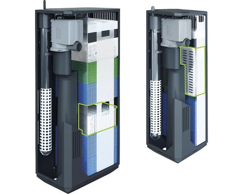 Filtre interne pour aquariums en deux vues