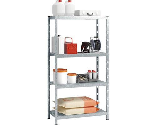 Étagère avec quatre tablettes et divers objets