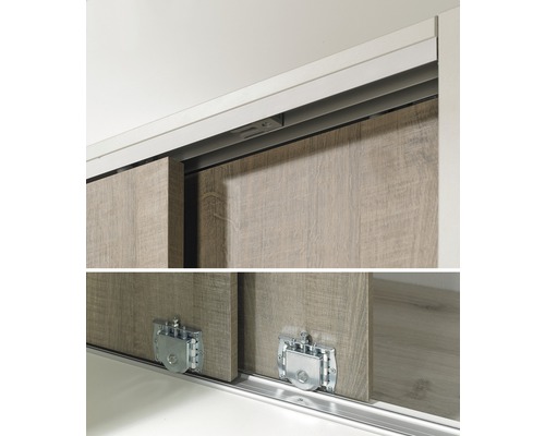 Detailansicht eines Schiebetürenschranks mit Fokus auf die Schiebetürmechanik