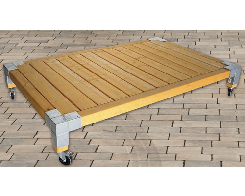 Plateforme en bois avec roulettes et raccords d''angle