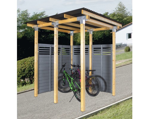 Abri à vélos en bois avec deux vélos