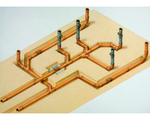 Illustration d''un système de tuyauterie sous une dalle de sol pour installations sanitaires