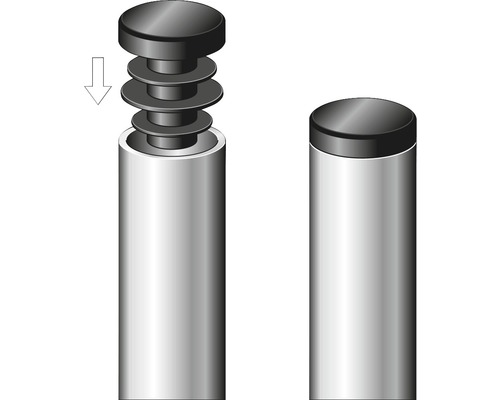 Illustration von Abstandshaltern und Schrauben in einem zylindrischen Behälter