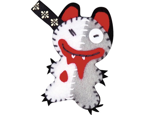 Gehäkelte Monsterfigur mit Knopfauge und Aufhängeband