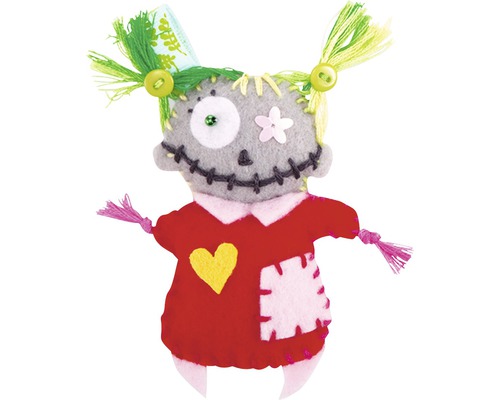 Dekorative Filzpuppe mit genähtem Mund und Herzapplikation