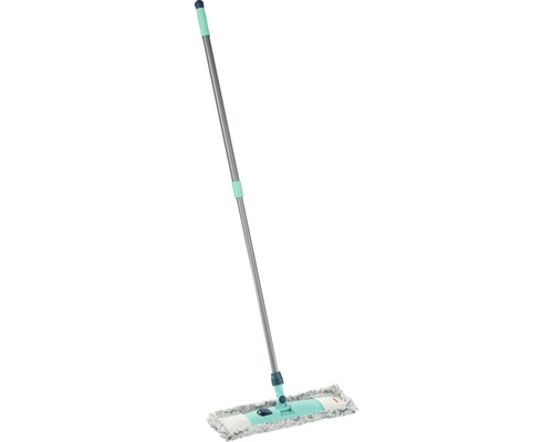 Wischmop mit Teleskopstiel und Mikrofaserbezug für die Bodenreinigung.