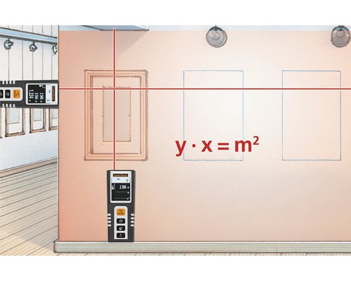 Scène d''intérieur avec télémètre laser pour le calcul de surface sur un mur