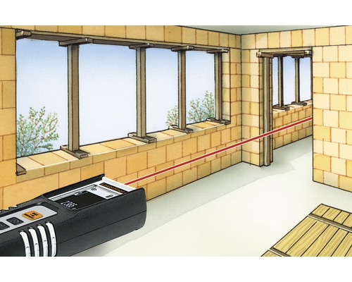 Illustration d''une pièce en construction brute avec un télémètre laser pour mesurer les distances