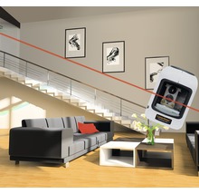 Laserliner Logo in einem hellen Wohnzimmer mit Laserlinie