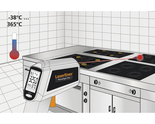 Laserliner ThermoSpot One Infrarot-Thermometer misst die Temperatur eines Kochfelds.