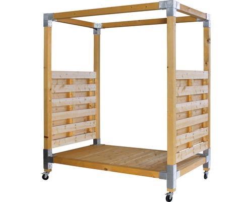 Holz Hochbeet auf Rädern mit Rankhilfe