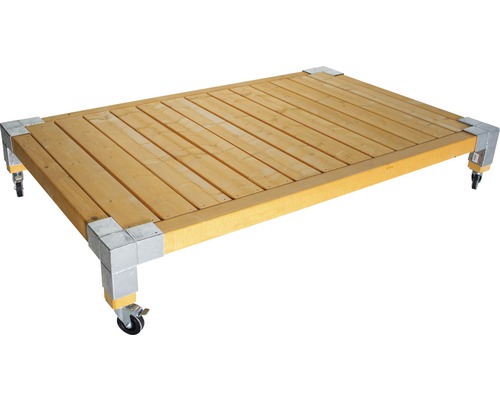 Holzpodest mit Rollen und Eckverstärkungen