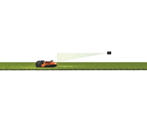 Rasenroboter mit Sensor auf Grünfläche