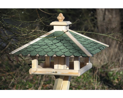 Mangeoire à oiseaux en bois avec toit vert