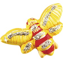 Abeille décorative en bois jaune et rouge avec des paillettes