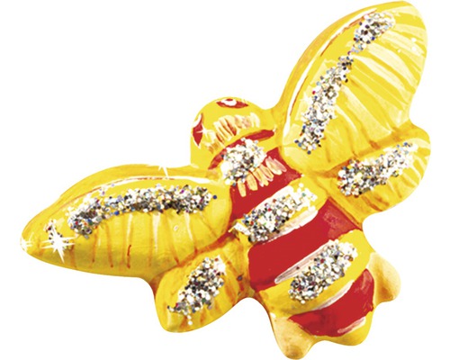 Abeille décorative en bois jaune et rouge avec des paillettes