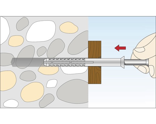 Illustration d''un montage de cheville dans un mur en pierre
