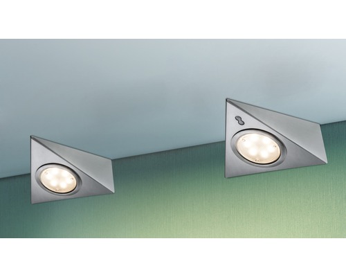 Set d'éclairages sous-meuble Paulmann LED Sensor 3x2,8W 3x170 lm 2700 L blanc chaud fer brossé 3 pièces 12 V
