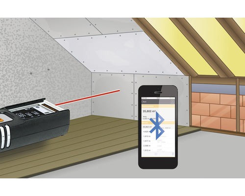 Mesure de pièce avec télémètre laser et application pour smartphone dans un grenier
