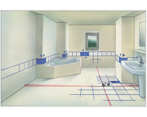 Illustration de salle de bains avec carrelage et laser