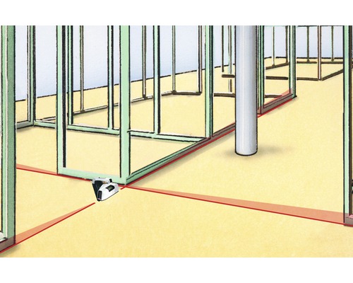 Illustration d''une pièce en construction brute avec un laser de ligne pour l''alignement