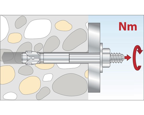 Illustration d''une cheville dans un mur avec indication du couple de serrage