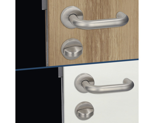 Türbeschlagset mit Drücker und Drehknopf auf zwei verschiedenen Türen