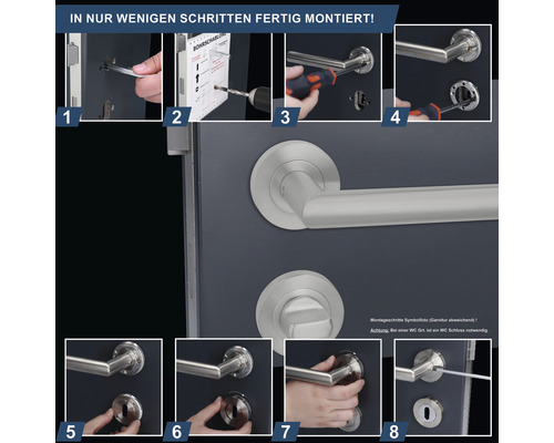 Montageanleitung für eine Türgarnitur in acht Schritten
